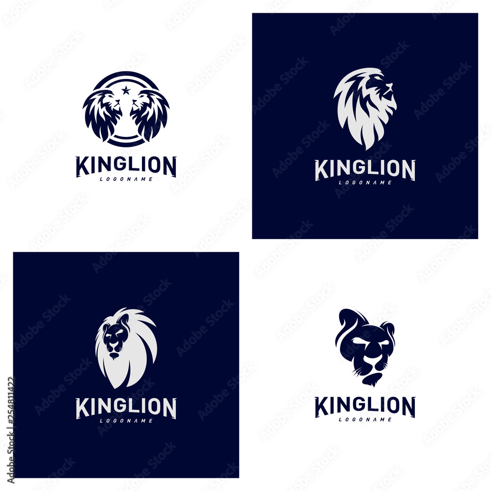 Set of Lions Logo Design Concept. King Lions Logo Design Template Vector. Icon Symbol Set of Lions Logo Design Concept. King Lions Logo Design Template Vector. Icon Symbol