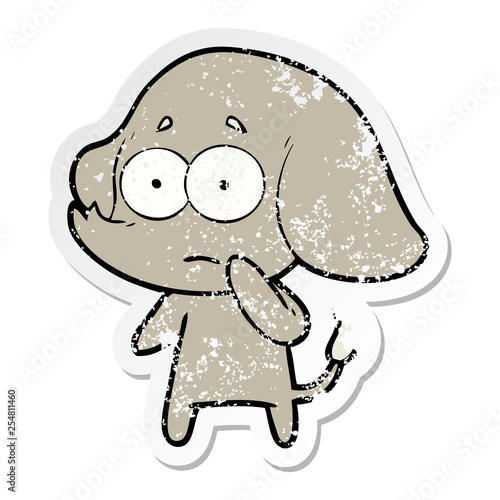 distressed sticker of a cartoon unsure elephant