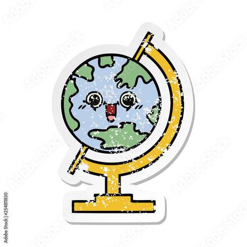 distressed sticker of a cute cartoon globe of the world