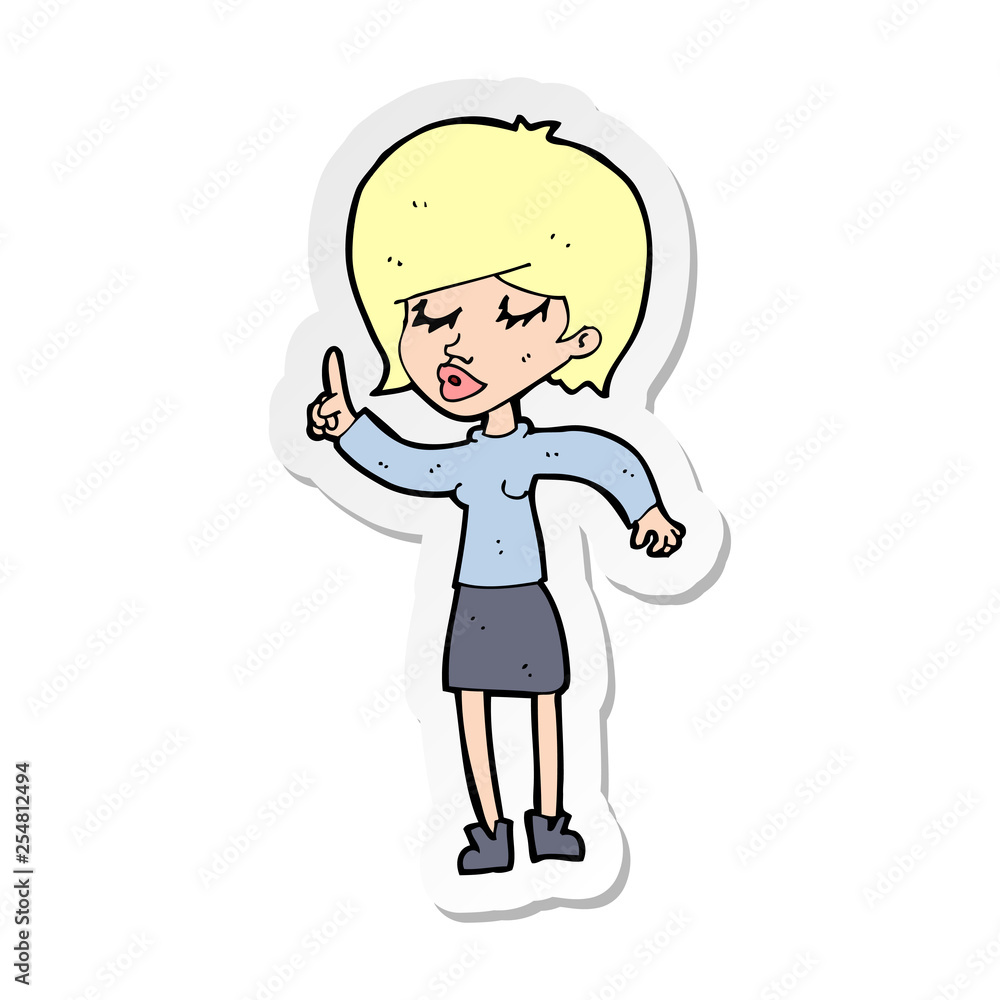 sticker of a cartoon woman with idea sticker of a cartoon woman with idea