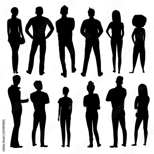 people stand back. vector silhouette of a group of people. set