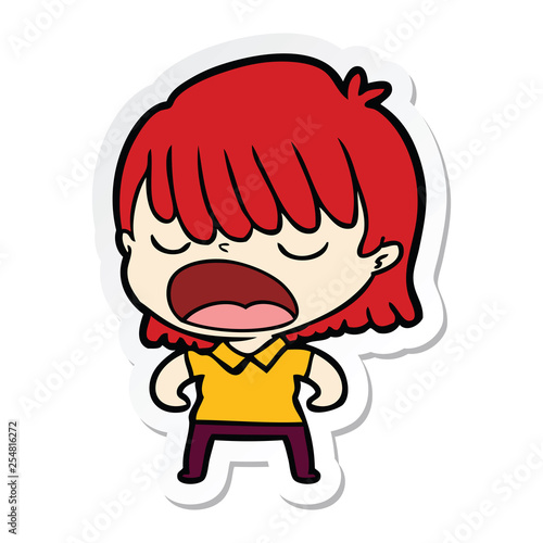sticker of a cartoon woman talking loudly