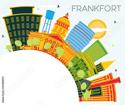 Frankfort Kentucky USA City Skyline with Color Buildings, Blue Sky and Copy Space.