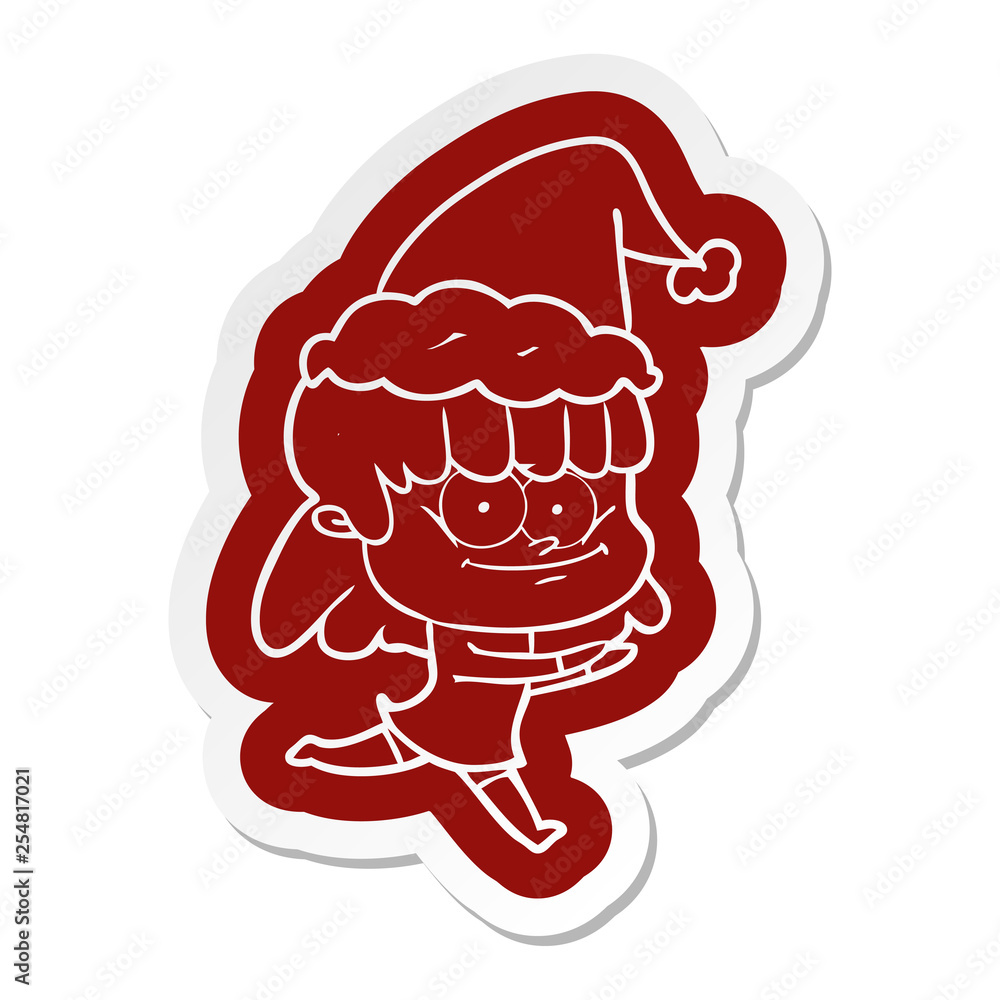 cartoon sticker of a smiling woman wearing santa hat cartoon sticker of a smiling woman wearing santa hat