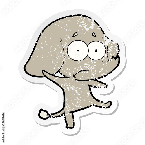 distressed sticker of a cartoon unsure elephant
