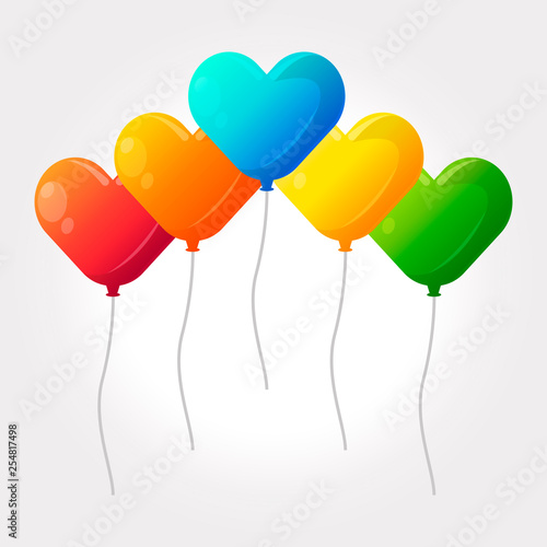 Set of colorful heart vector kids balloons.
