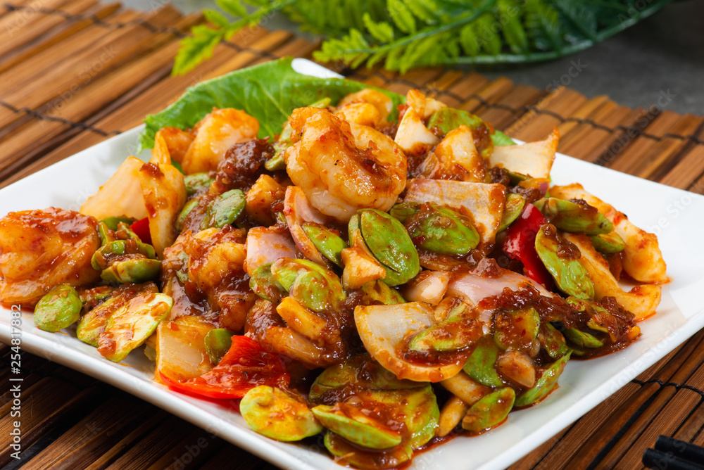 petai ,bitter beans with shrimp, sambal and chilli petai ,bitter beans with shrimp, sambal and chilli