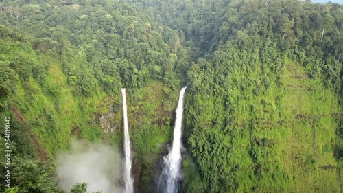 Breathtaking aerial fly-over shot of the tropical jungle of Laos. Tad Fane, Laos.