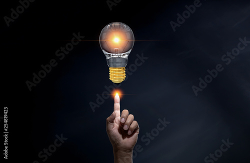 Creativity and innovative are keys to success.Concept of new idea and innovation with Brain and light bulbs.
