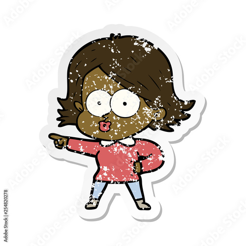 distressed sticker of a cartoon girl pouting