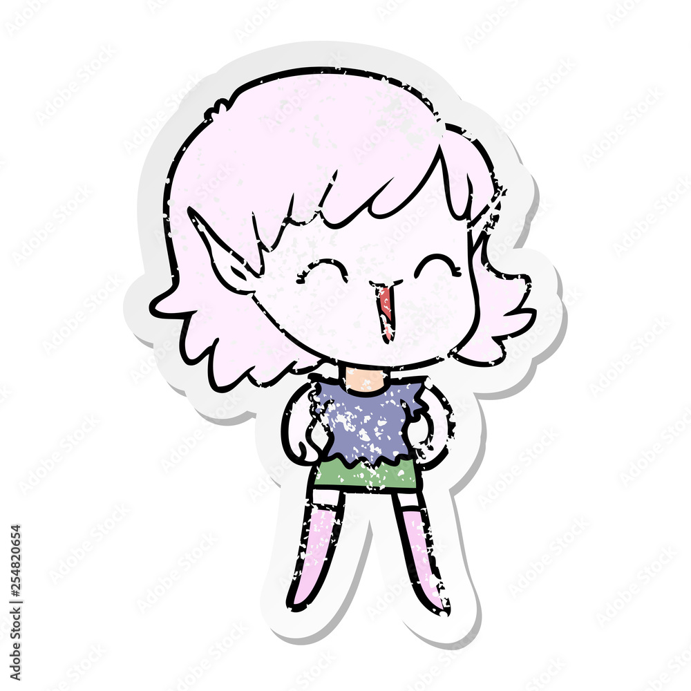 distressed sticker of a cartoon elf girl