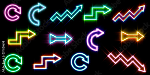 Glowing arrow set. Isolated...