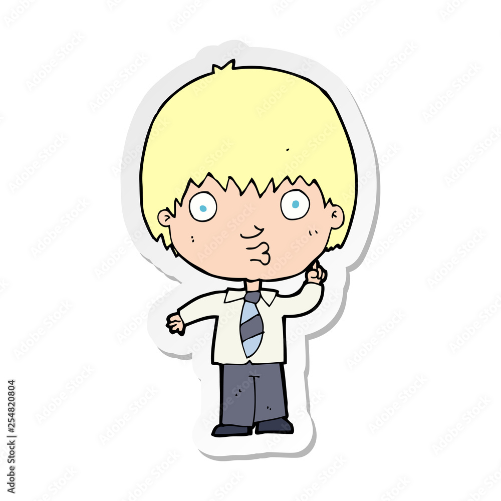 sticker of a cartoon school boy answering question sticker of a cartoon school boy answering question