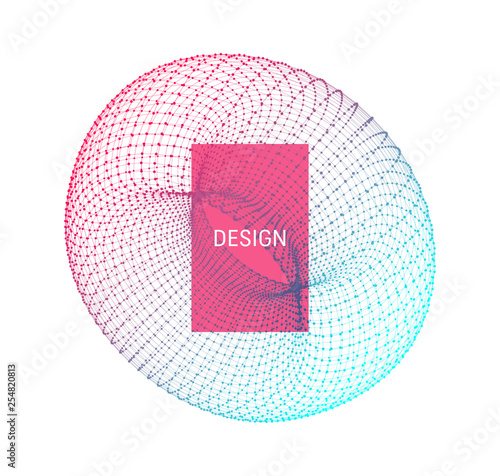 Torus. Object with lines and dots. Wireframe illustration. Abstract 3d grid design. Technology style.