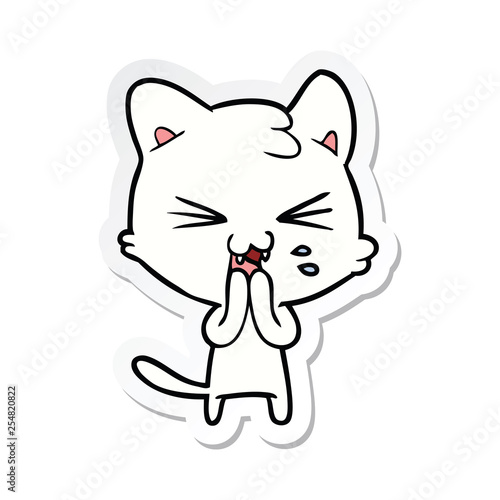 sticker of a cartoon hissing cat