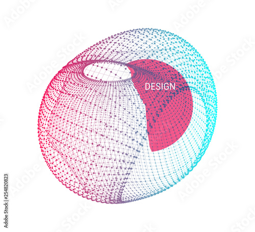 Wireframe object with lines and dots. Abstract 3d connection structure. Geometric shape for design. Lattice element, emblem and icon. Molecular grid. Technology style.