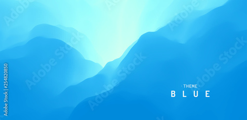 Blue abstract background. Water surface. Sky with clouds. Landscape with mountains. Vector illustration for design.