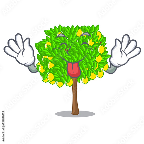 Tongue out lemon tree in the pot character