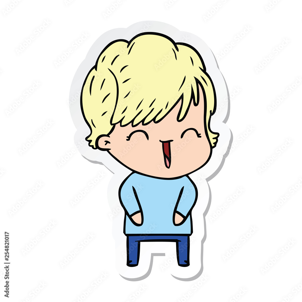 sticker of a cartoon laughing woman sticker of a cartoon laughing woman