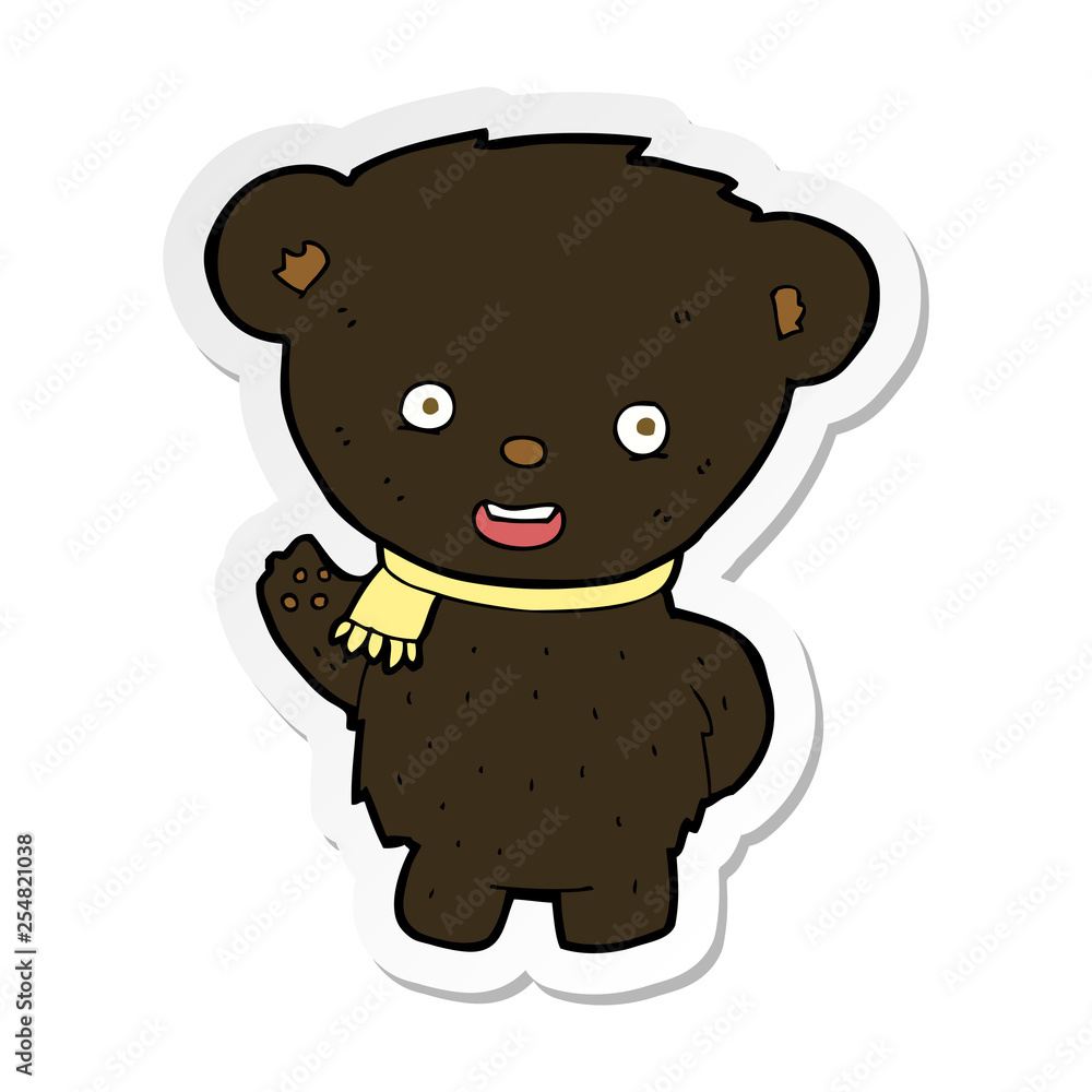 sticker of a cartoon black bear waving sticker of a cartoon black bear waving