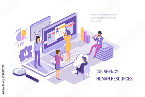 Job agency human resources. Search working staff, selection, study resume.