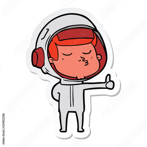 sticker of a cartoon confident astronaut giving thumbs up sign