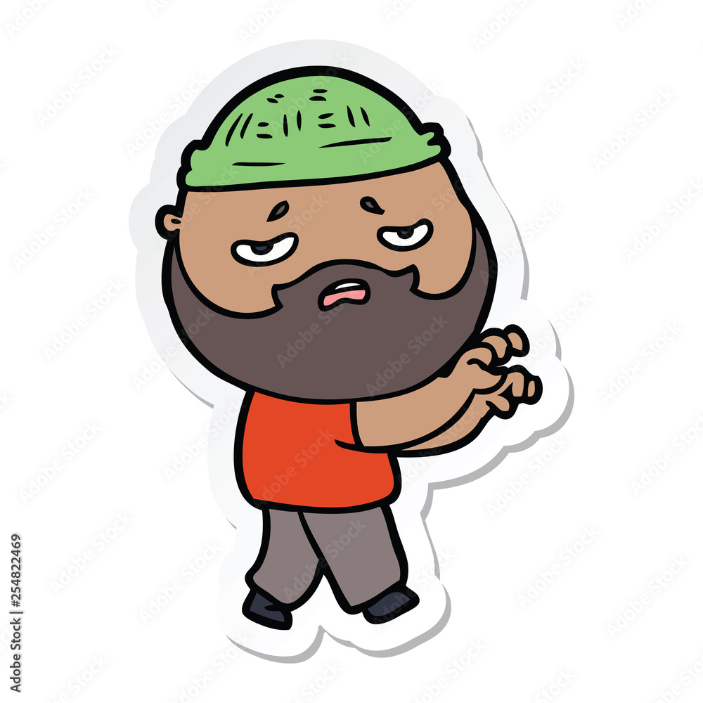 sticker of a cartoon worried man with beard sticker of a cartoon worried man with beard