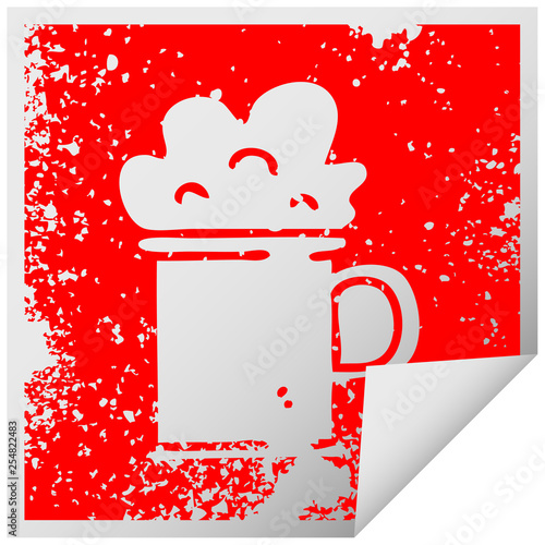 quirky distressed square peeling sticker symbol tankard of beer