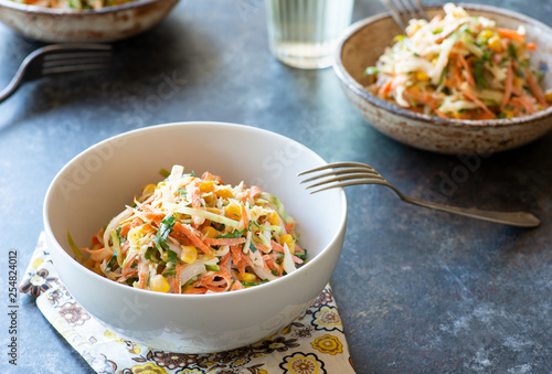 Fresh cabbage, corn and carrot coleslaw