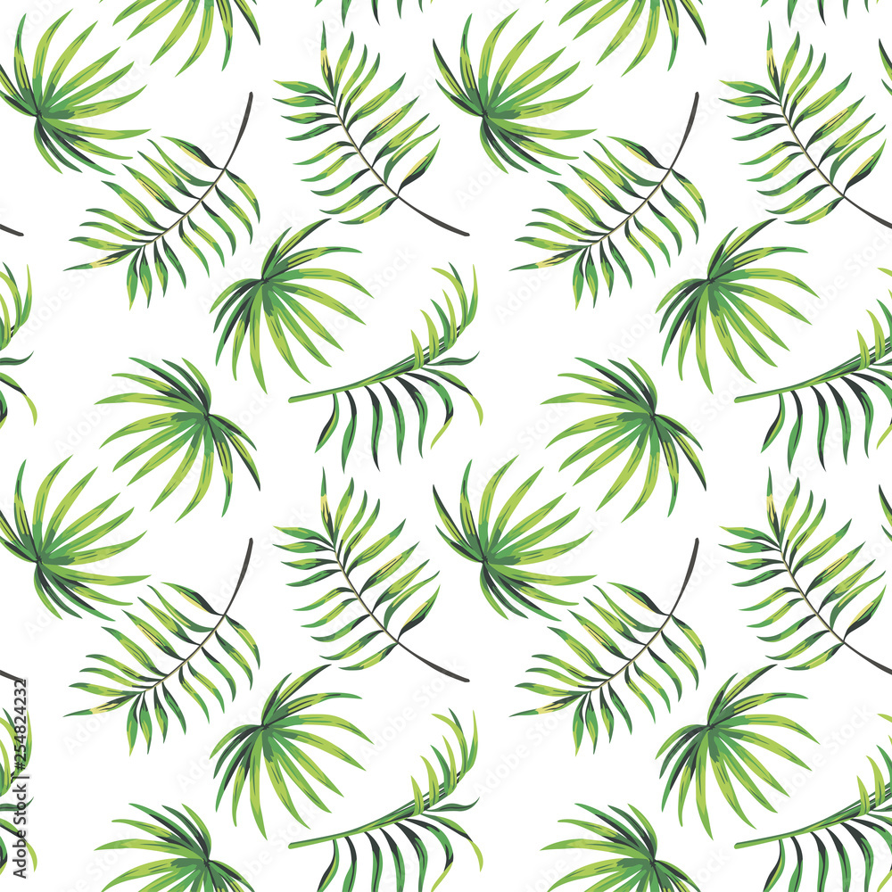 Green leaves seamless pattern white background