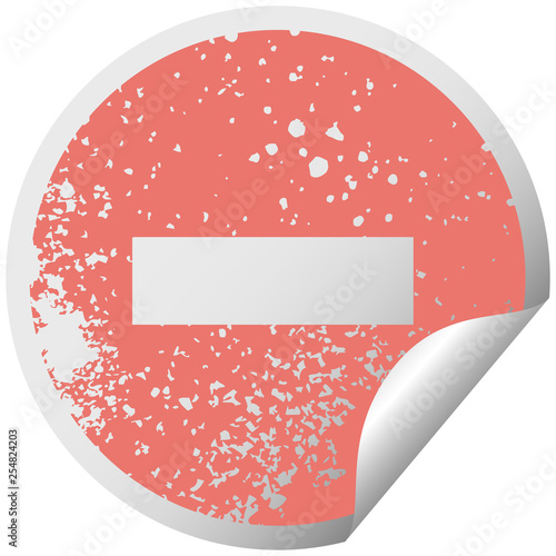 distressed circular peeling sticker symbol minus symbol