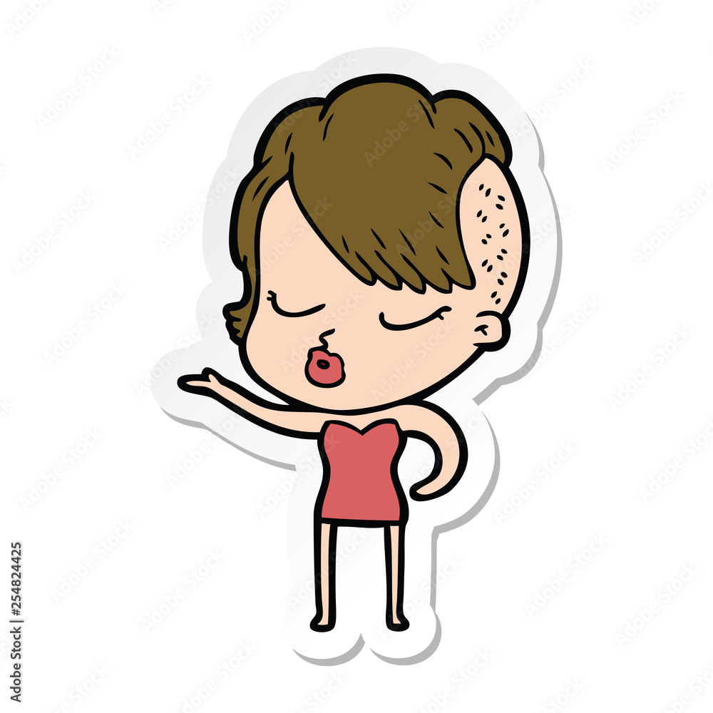 sticker of a cartoon pretty hipster girl sticker of a cartoon pretty hipster girl