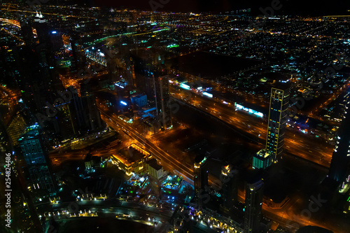 View from the Burj Khalifa tower at night Dubai.