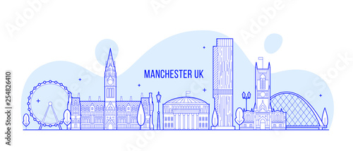 Manchester Greater England UK vector skyline line