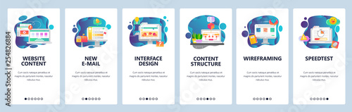 Mobile app onboarding screens. Design, content and wireframe interface. Menu vector banner template for website and mobile development. Web site design flat illustration.
