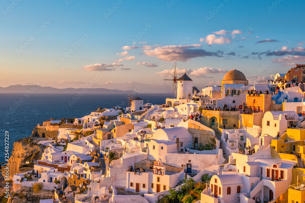 Sunset on the famous Oia city, Greece, Europe