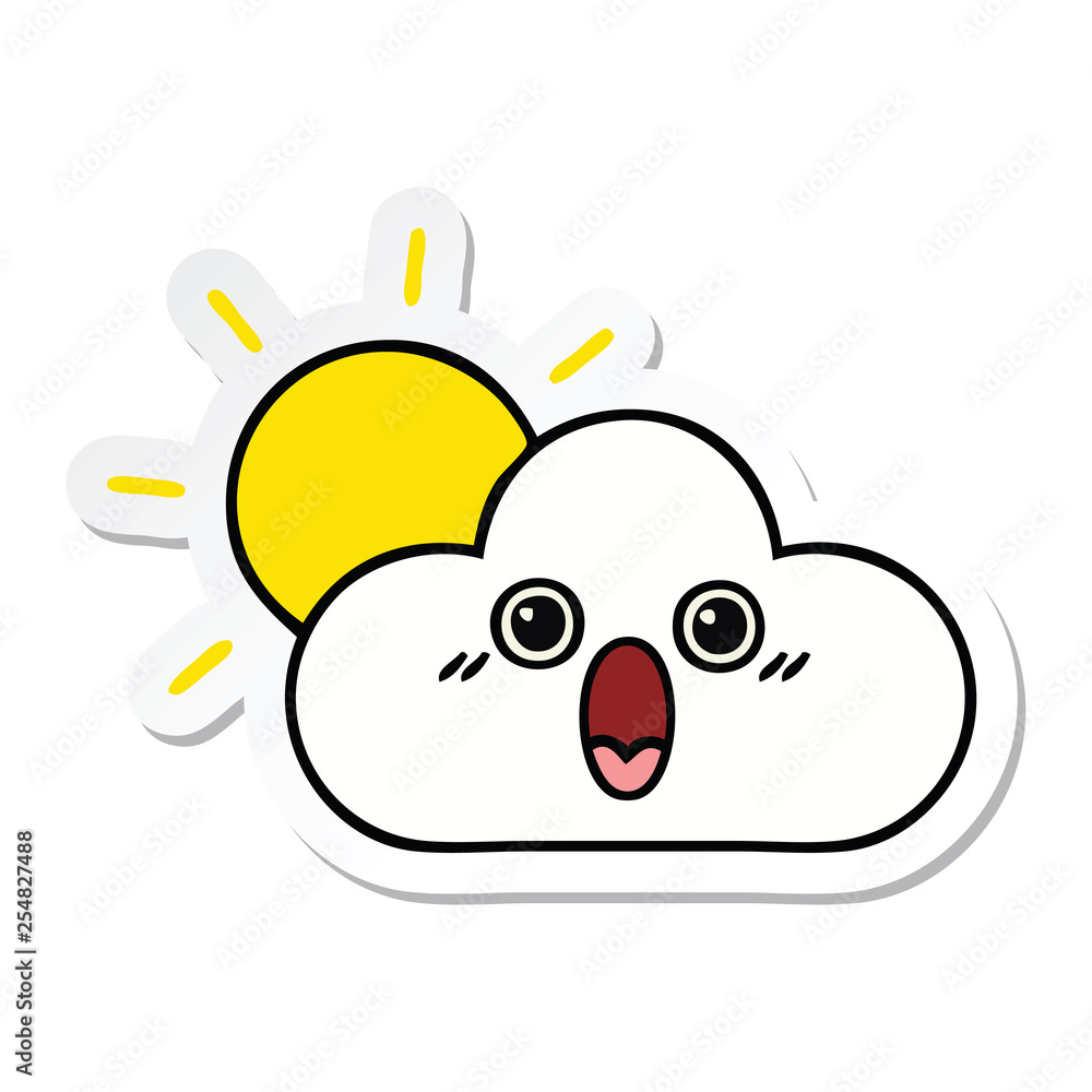 sticker of a cute cartoon sun and cloud