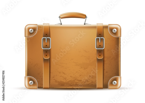 Vector vintage travel bag leather brown suitcase