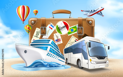 Vector Travelling and tourism poster design 3d