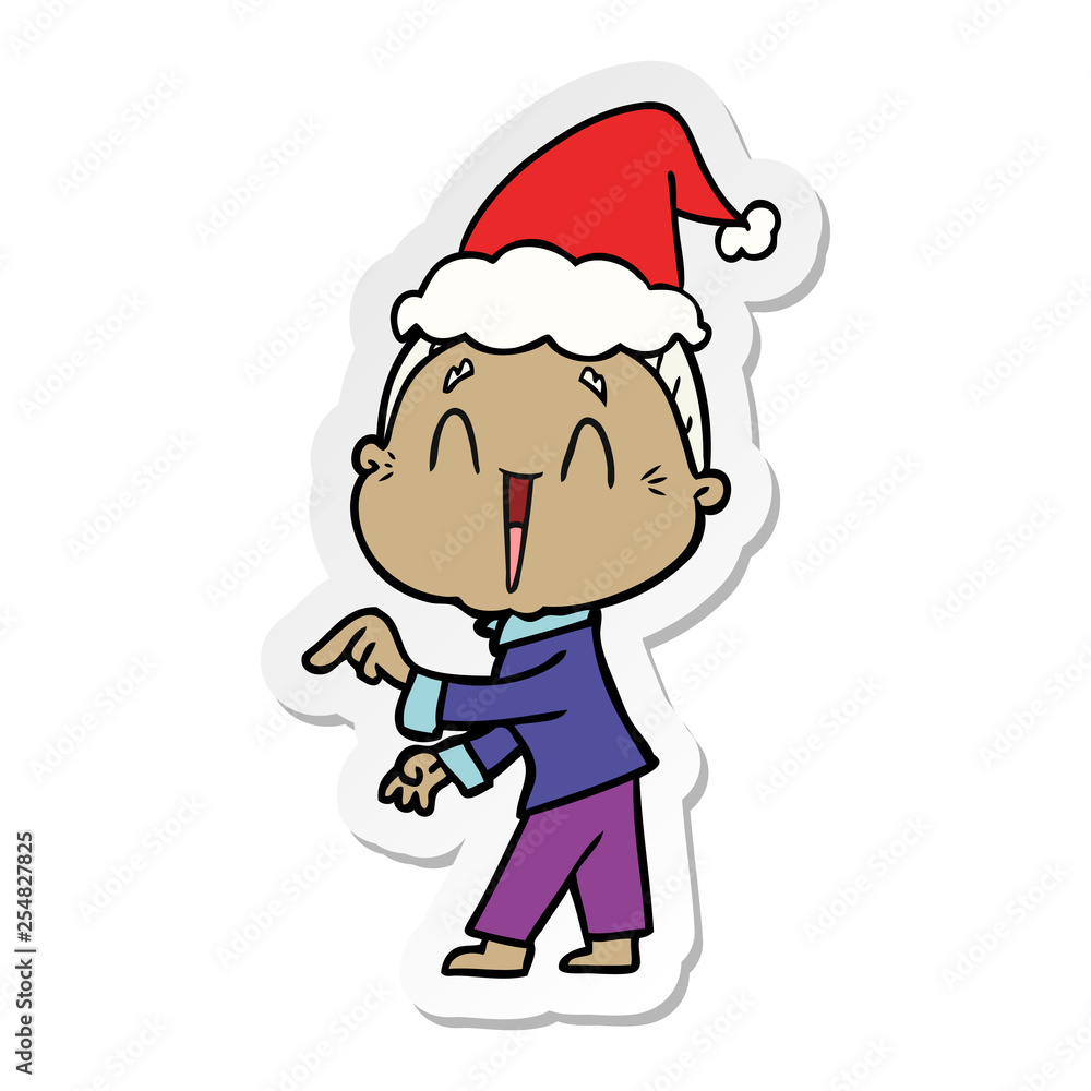 sticker cartoon of a happy old lady wearing santa hat