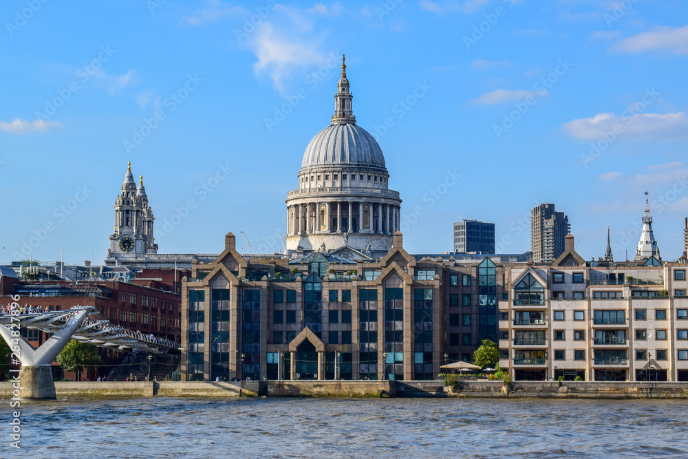 St Paul's Cathedral and Millenium Bridge in Summer