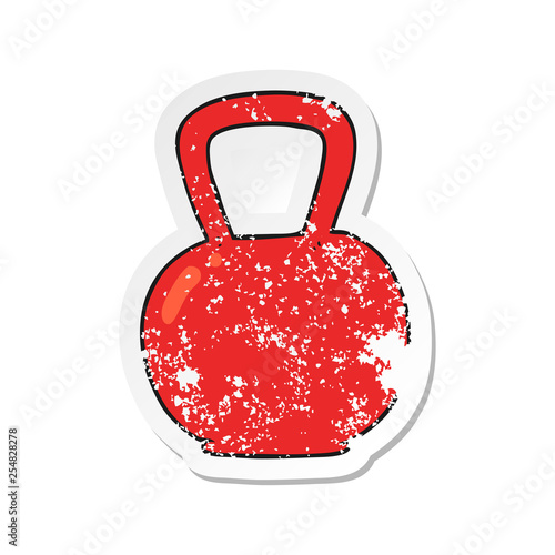 retro distressed sticker of a cartoon kettle bell