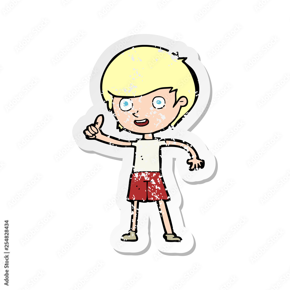 retro distressed sticker of a cartoon boy giving thumbs up symbol retro distressed sticker of a cartoon boy giving thumbs up symbol