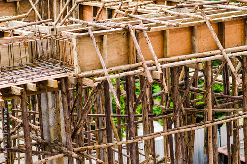 Construction site building metal frame concrete working