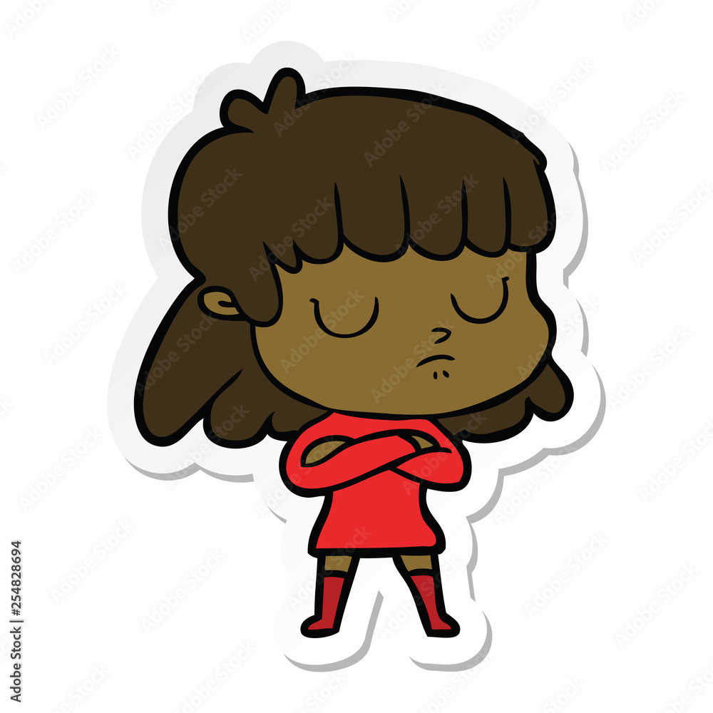 sticker of a cartoon indifferent woman sticker of a cartoon indifferent woman