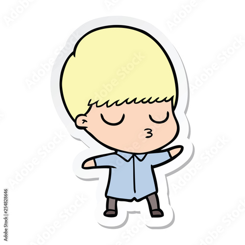 sticker of a cartoon calm boy