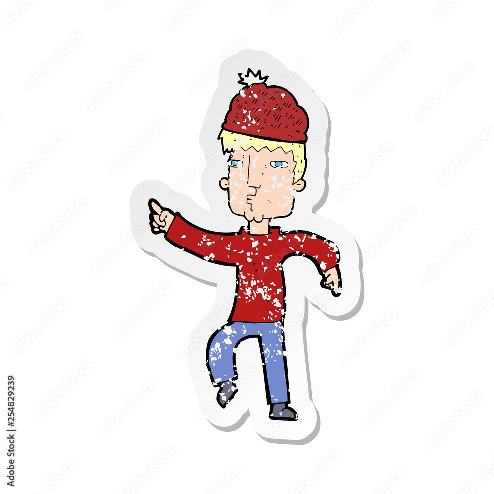 retro distressed sticker of a cartoon man in hat retro distressed sticker of a cartoon man in hat
