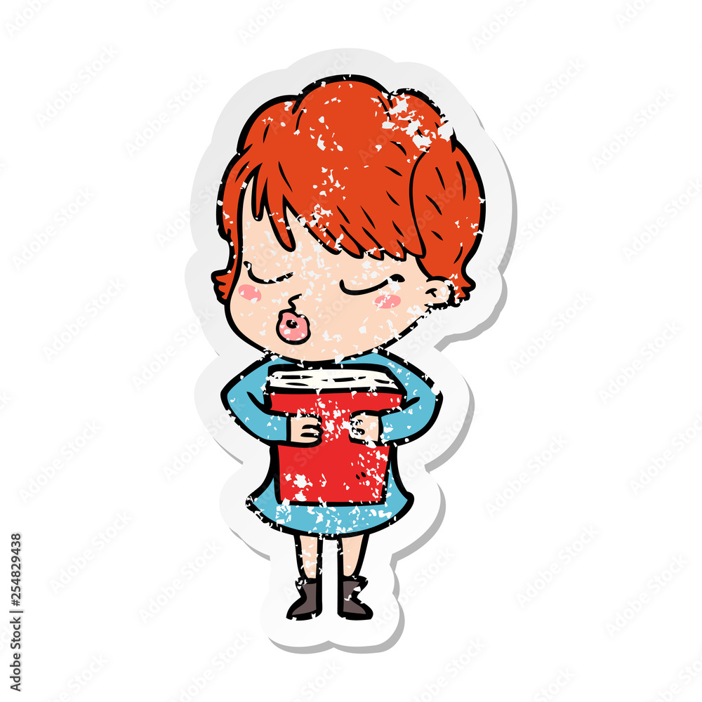 distressed sticker of a cartoon woman with eyes shut distressed sticker of a cartoon woman with eyes shut