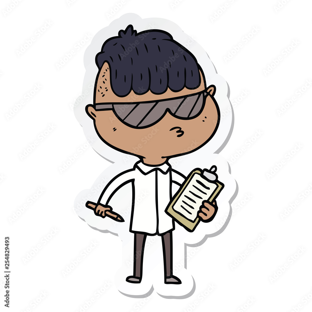 Obraz premium sticker of a cartoon boy wearing sunglasses