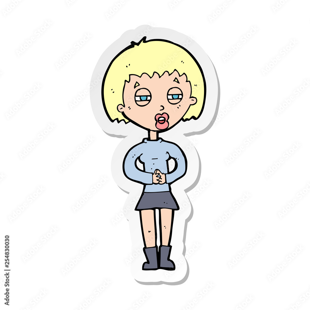 sticker of a cartoon suspicious girl sticker of a cartoon suspicious girl
